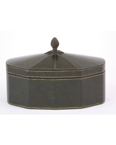Green Leather Decagon Box with Lid and Pineapple Finial