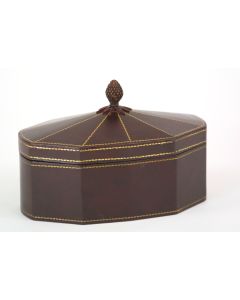 Cordovan Leather Decagon Box with Lid and Pineapple Finial