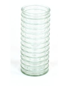 Large Ribbed Glass Cylinder in Clear Green