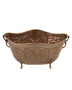 Large Oval Planter with Pineapple Motif in Antique Brass