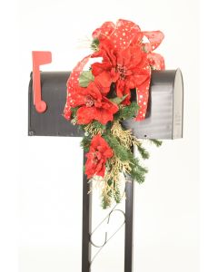 Pine Mailbox Decoration with Burgundy Berries and Christmas Mixed Ribbon