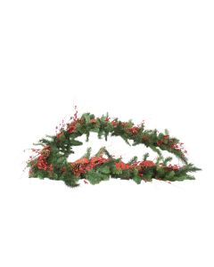 Pine Garland Decorated with Red Berries Pine Cones and Plaid Ribbon