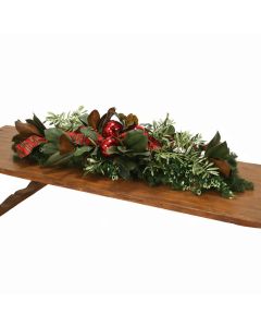 Christmas Tablescape Mixed with Pine and Magnolia, Red and Green Ribbon