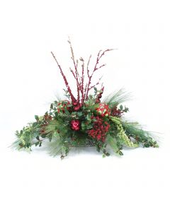 Holly Berries with Pine and Red Glittered Bamboo