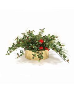 Mixed Pine with Holly in Brass Oval Planter
