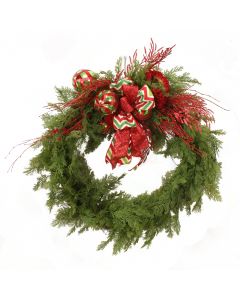 Pine Wreath with Red and Green Ornaments