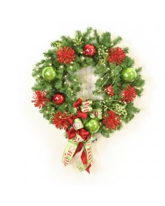Red Glitter, Lime Green Christmas Wreath with Ho Ho Ribbon