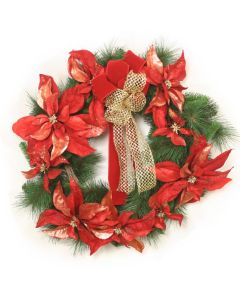 Green with Red Poinsettia and Red and Gold Ribbon