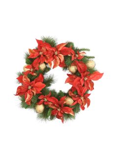 Green with Red Poinsettia and Red and Gold Ribbon