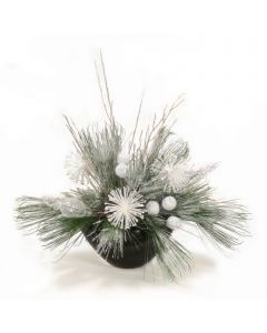 Snow Pine with White Glitter Accents in Black Container