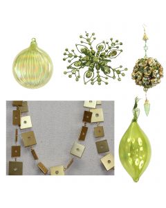 Designer Ornament Group featuring Assortment of Green Oraments Jewel Snowflakes