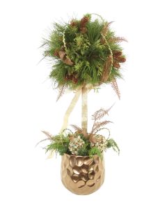 Pine Topiary with Accents of Green & Gold in Gold Planter