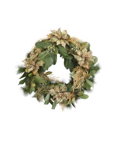 Green And Gold Wreath with Jeweled Poinsettia