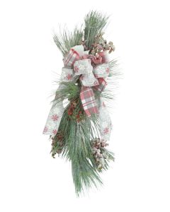 Frosted Snow Pine with Berries and Ribbon