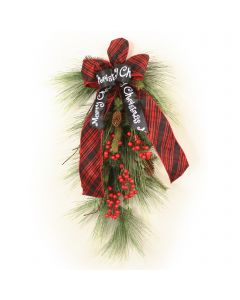 Long Needle Pine Swag with Weathered Red Berries with Ribbon