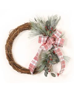 Snow Pine with Berries and Frosted Plaid Wreath
