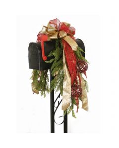 Mailbox Garland Adorned with Red Jeweled Ornaments