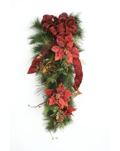 Pine Swag with Burdgundy Pointsettias and Berries and Ribbon