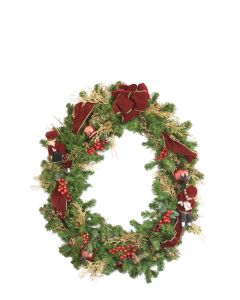 36" Burgundy Wreath Mixed with Ornaments and Berries