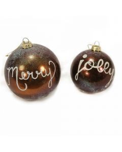 Designer Ornament Group featuring Brown Ornaments with Words and Snow