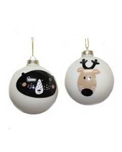 Designer Ornament Group featuring White Glass Ornaments with Black Bear and Deer Head