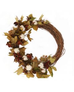 22" Fall Wreath with Cotton and Flowers