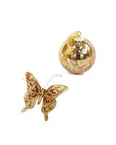 Designer Ornament Group featuring Mercury Gold Ornaments with Gold Butterflies