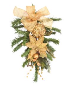 Small Pine Swag with Gold Poinsettia, Oranment and Gold Bow