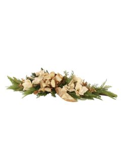 Fir Pine Mixed with Gold Cedar, Cream Sequin Amaryllis Flowers Tablescape