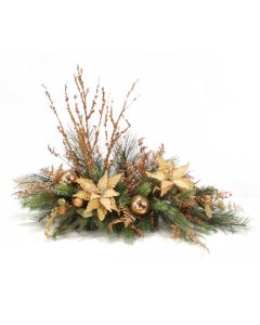 Gold Poinsettias with Pine and Ornaments