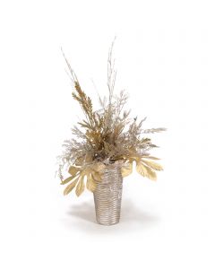 Mixed Metal Berries and Glittered Twigs in Ribbed Vase