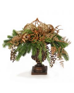 Green Pine with Bronze Ornaments and Gold Accents