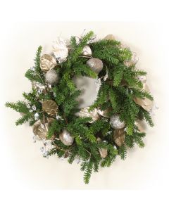 Pine Wreath with Gold Laurel and Gem Accents