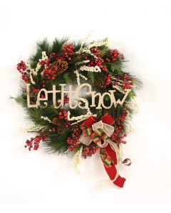 Let It Snow 27" Pine Fir Wreath with Red Berries