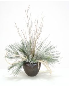 Snow Pine with Silver and White Ice Branches in Crystal Bronze Pot