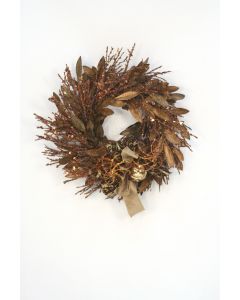 Glittered Brown and Gold Bay Leaf Wreath with Glass Ornaments