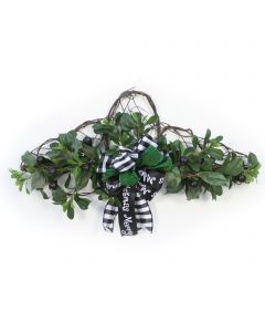 Vine Wall Hanging with Olives and Pittosporum with Black and Green Ribbon