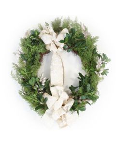 Cedar Wreath with Pittosporum and Glitter Locust and Ribbon