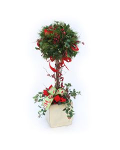 Holiday Topiary with Holly and Ribbon