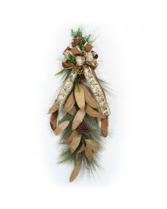Pine Swag with Garndria Leaf with Holly Ribbon (Set of 2)