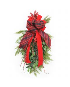 Pine Swag with Berries and Buffalo Plaid Ribbon