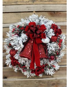 Flocked Wreath with Red Amaryllis and Ornaments