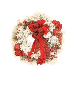 Flocked Wreath with Red Amaryllis and Ornaments