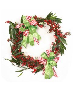 34" Green Vine Wreath with Red Berries and Candy Garland