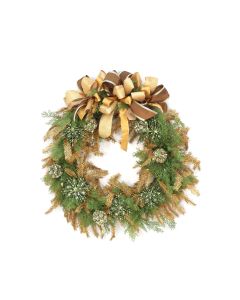 Green Cedar Wreath with Gold Glittered Garland and Green Ornaments