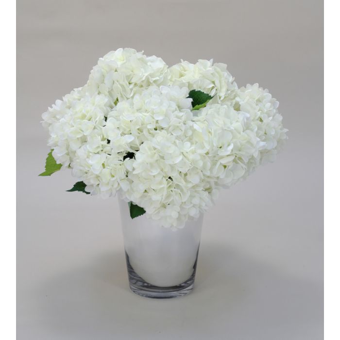 White Hydrangeas In Mirrored Vase Distinctive Designs