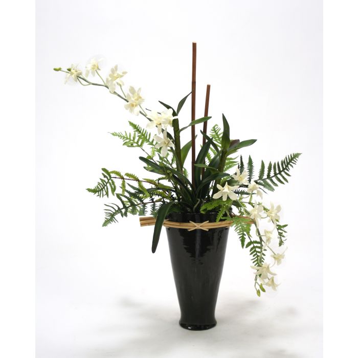 Black N White Orchid Garden In Black Fuji Vase Distinctive Designs