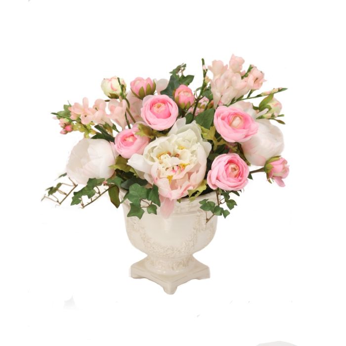 Pink Peonies in White Urn - Distinctive Designs