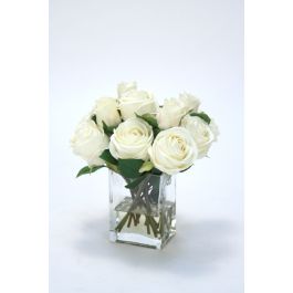 Waterlook® Cream White Roses in Tall Glass Square - Distinctive Designs